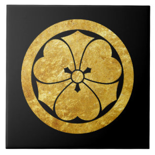 Carreau Sakai Mon samouraï japonais clan faux or sur noir