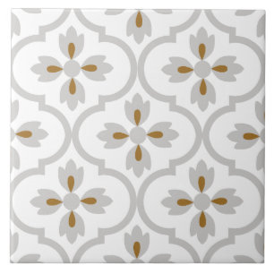 Carreau Salle de bain à fleurs méditerranéenne gris clair