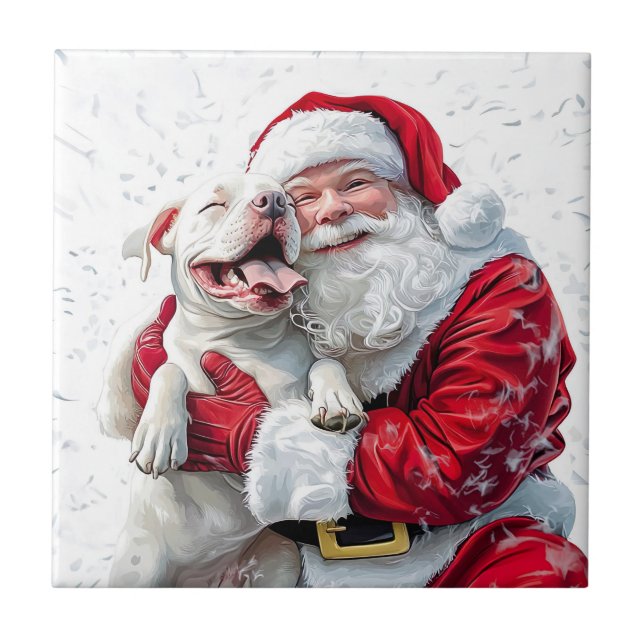 Carreau Santa Claus et Pitbull Chien Chien Chien Chien (Devant)