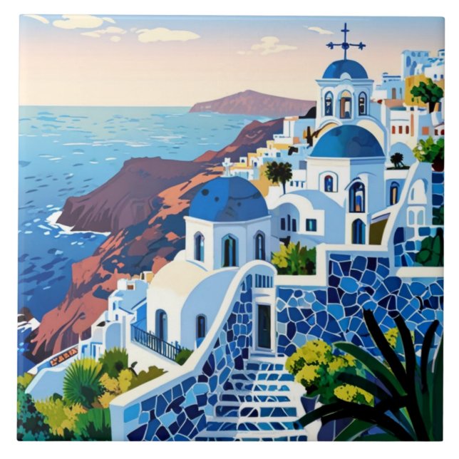 Carreau Santorin Grèce au coucher du soleil - île grecque (Devant)