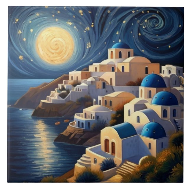Carreau Santorin, Grèce par Lumière de la Lune - Grec Isla (Devant)