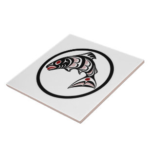 Carreau Saumon d'art amérindien Red Black White Haida