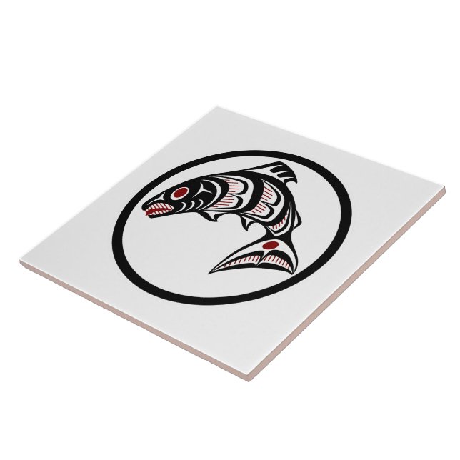 Carreau Saumon d'art amérindien Red Black White Haida (Côté)