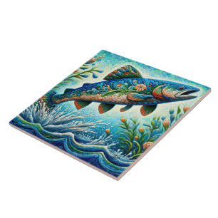 Carreau Saumon Saut Mosaïque Floral Blue Green Peach