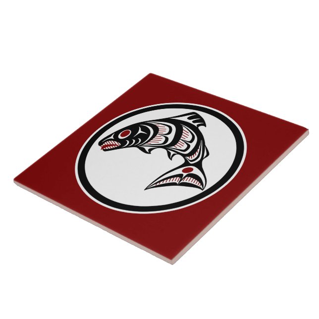 Carreau Saumon vectoriel de Red Black Art amérindien (Côté)