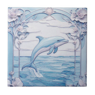 Carreau Sauts Dolphin Art Nouveau Faux Relief Bleu clair
