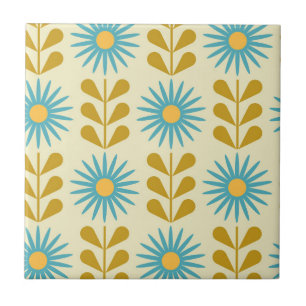 Carreau Scandinave rétro motif floral, fleur rétro, vin