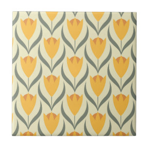 Carreau Scandinave rétro motif floral, fleur rétro, vin