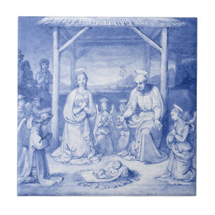 Carreau Scène de la Nativité vintage Bébé Jésus Naissance