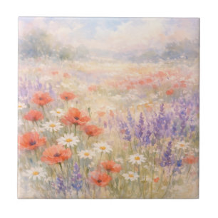 Carreau Scène de prairie de fleurs sauvages à l'aquarelle