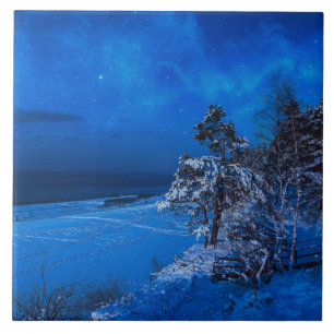 Carreau Scène hivernale nocturne avec pins enneigés