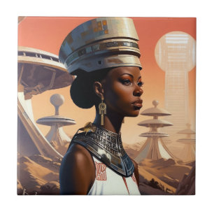 Carreau Science-fiction futuriste de la reine afrofuturist