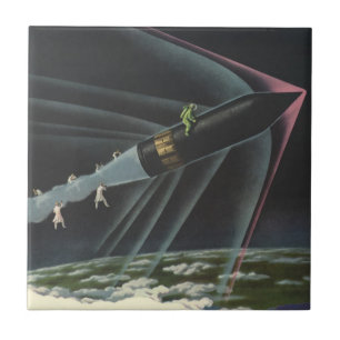 Carreau Science-fiction vintage Astronaute chevauchant une