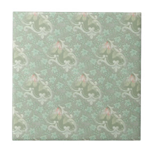 Carreau Sea Green Pink Pastel Floral Carrelage en céramiqu