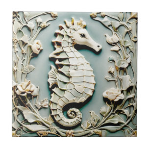 Carreau Seahorse Art Nouveau Faux Relief Face à la Monnaie
