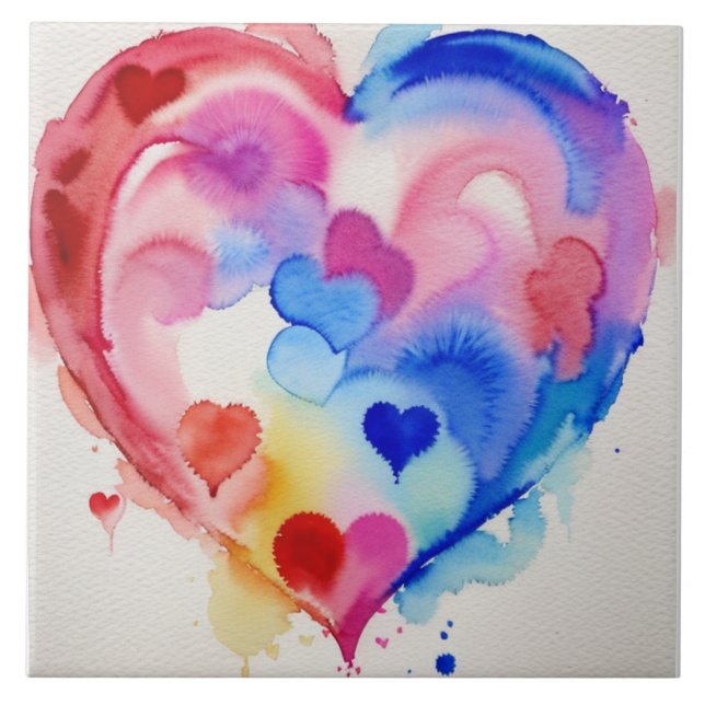 Carreau Sections Coeur arc-en-ciel, Idée cadeau unique (Devant)