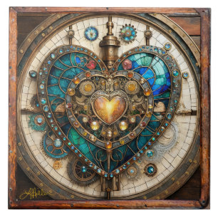 Carreau Série Coeur en verre doré Steampunk Steampunk
