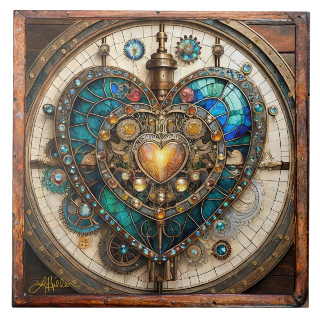 Carreau Série Coeur en verre doré Steampunk Steampunk (Devant)