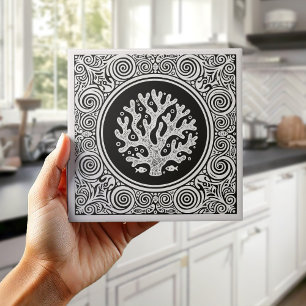 Carreau Série de vie côtière Lace Coral B & W D1208