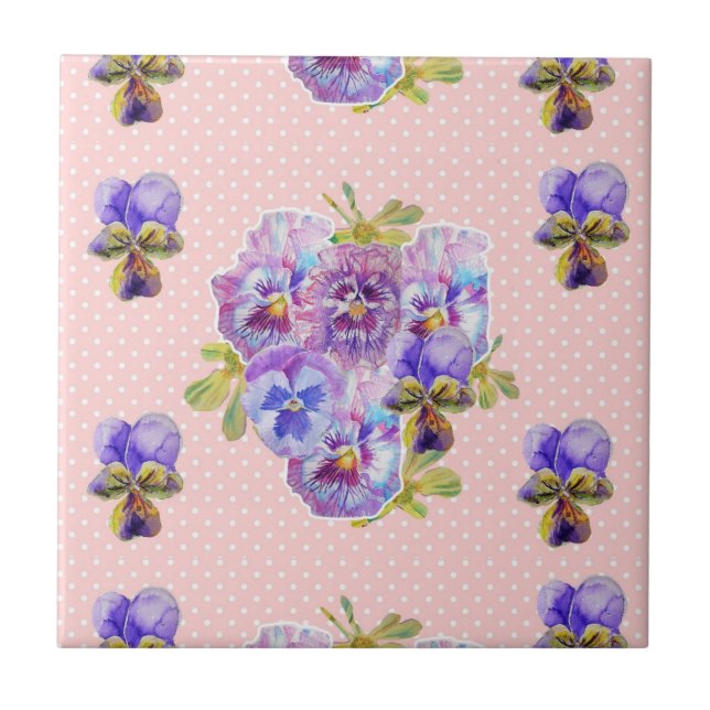 Carreau Shabby Chic Pink dot Pansy art floral céramique Ca (Devant)