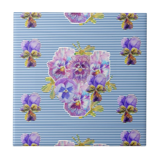 Carreau Shabby Chic Purple Pansy art floral céramique Carr (Devant)