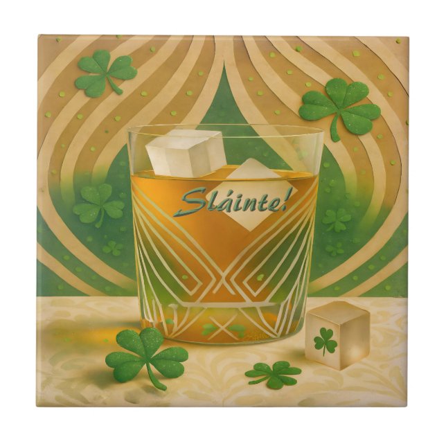 Carreau Shamrocks Irish Whiskey Tumbler "Sláinte!" (Devant)