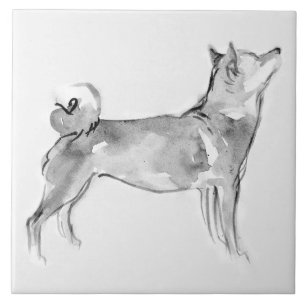 Carreau Shiba Inu Peinture originale Chien Année Anniversa