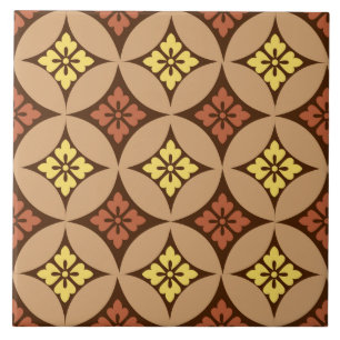 Carreau Shippo à motif floral, brun et jaune doré