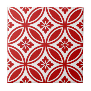 Carreau Shippo avec Motif Fleur, Rouge et Blanc