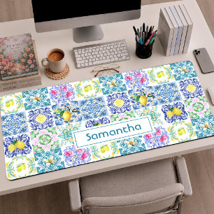 Carreau sicilien bleu blanc chic motif citron