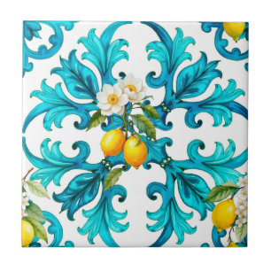 Carreau sicilien, été, citron, mosaïque, bleu,