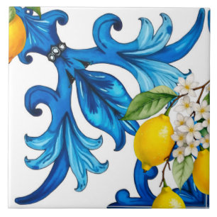 Carreau sicilien, été, citron, mosaïque, bleu