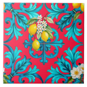 Carreau sicilien, été, citron, mosaïque, rose,