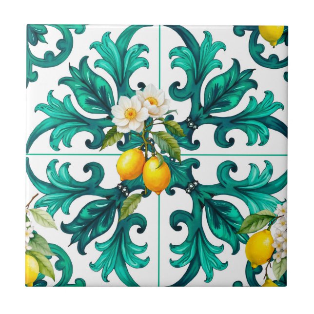Carreau sicilien, été, citron, mosaïque, vert, (Devant)