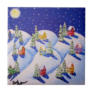Carreau Silence Night Winter Folk Art