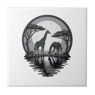 Carreau Silhouette de girafe vintage sous la lune pour saf