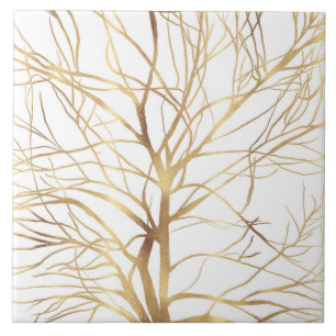 Carreau Silhouette de l'arbre d'or moderne Conception blan