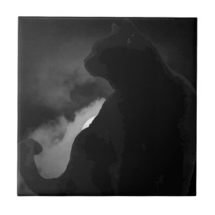 Carreau Silhouette de lune de chats noirs