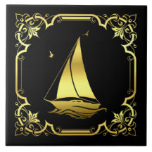 Silhouette de voilier marine/or/noir