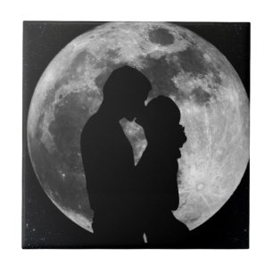Carreau Silhouette des amoureux en pleine lune la nuit