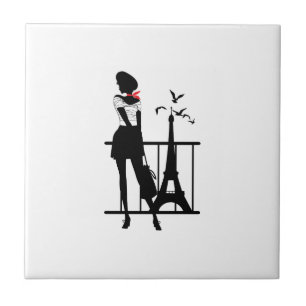 Carreau Silhouette rouge et noire de la femme rétro avec E