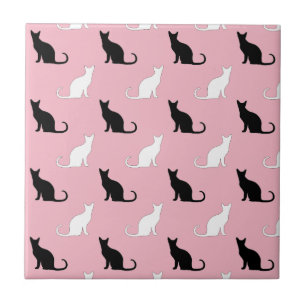 Carreau Silhouettes De Chats Noirs Et Blancs Sur Rose