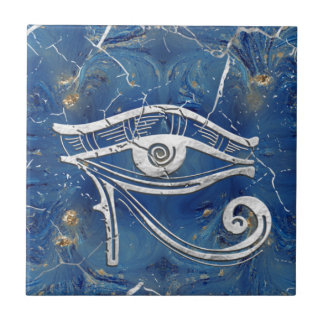 Carreau Silver Egyptian Eye of Horus  on blue marble