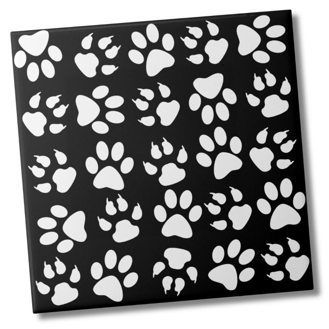 Carreau Simple Black Pet chien de compagnie Motif (Simple Black White Pet Dog Paw Print Pattern Ceramic Tile)