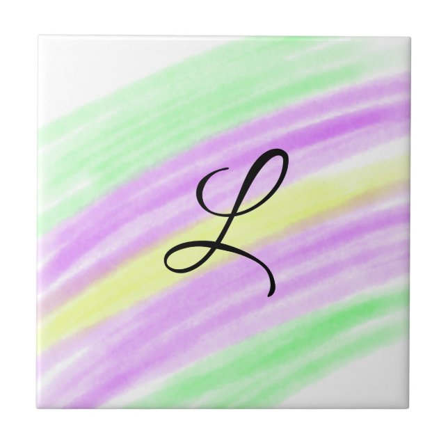 Carreau Simple green purple watercolor add your monogram (Devant)