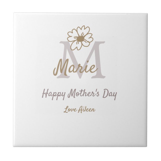 Carreau simple minimal mother's day monogram golden gray f (Devant)