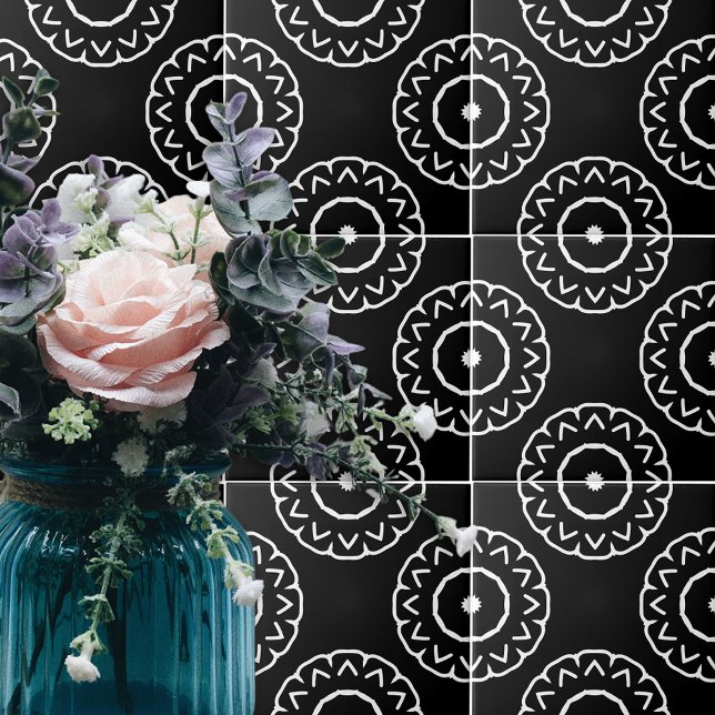 Carreau Simple Motif Géométrique Noir et Blanc (Créateur téléchargé)