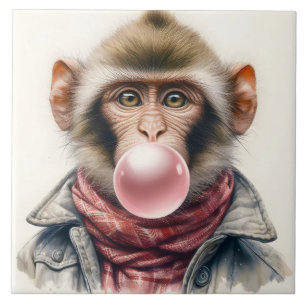 Carreau Singe mignonne dans le foulard et veste bulle gomm