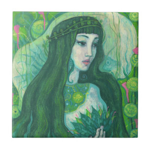 Carreau Sirène à cheveux vert sous l'Imaginaire sous-marin