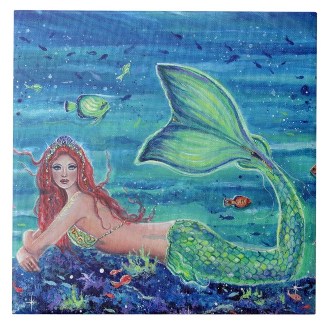 Carreau Sirène avec art de poisson par Renee Lavoie (Devant)
